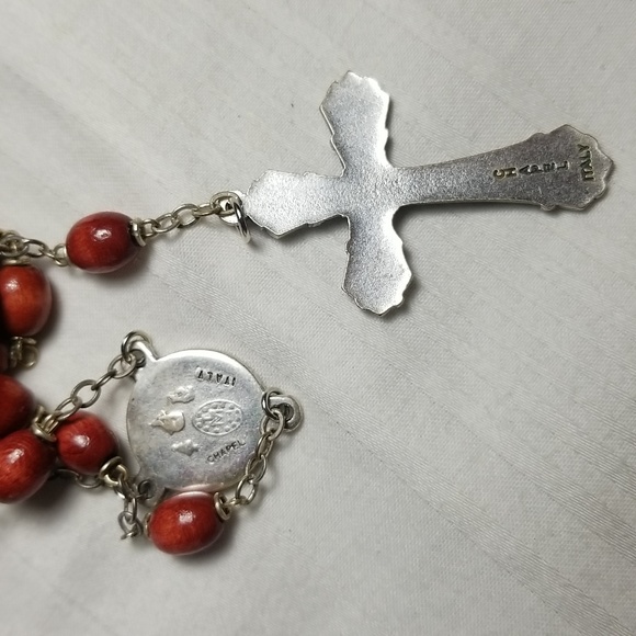 Chapel Sterling Silver Wood Bead Rosary Cross Crucifix - Picture 7 of 8